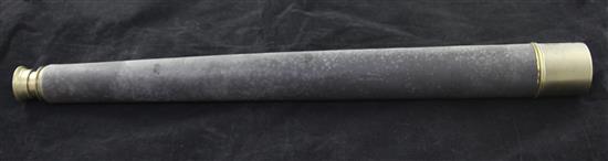 A Cary signed drawer leather bound brass telescope, 28.5in.